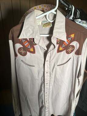 Embroidered Western Button-Down Shirt - Beige & Brown